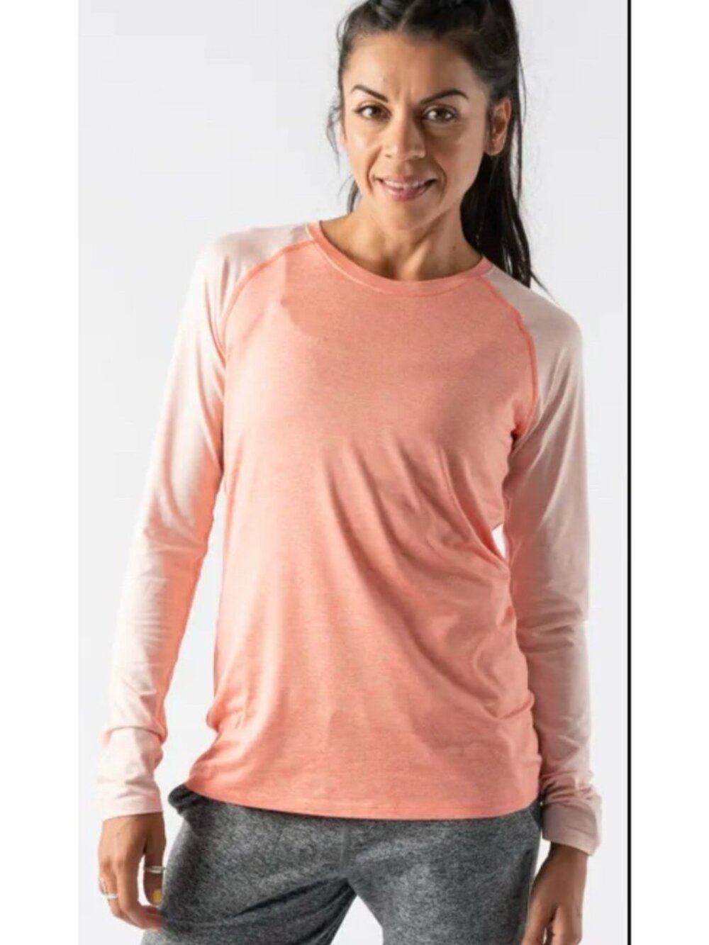 Rabbit Running Shirt Women’s L Peach Raglan EZ Tee Long Sleeve T Shirt Outdoors